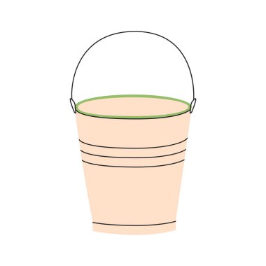 Vektör illüstrasyonlu düz mayalı kova. Su taşımak için metal alüminyum kova ve ev temizliği izole edildi. Temizlik konteynırları, yeşil ev işleri, temiz ev işleri.