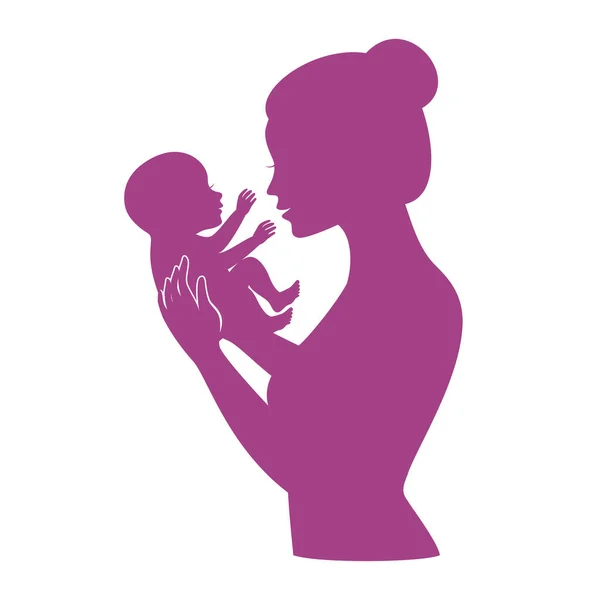Woman Holding Small Newborn Baby Icon Vector Woman Baby Purple — Stock Vector