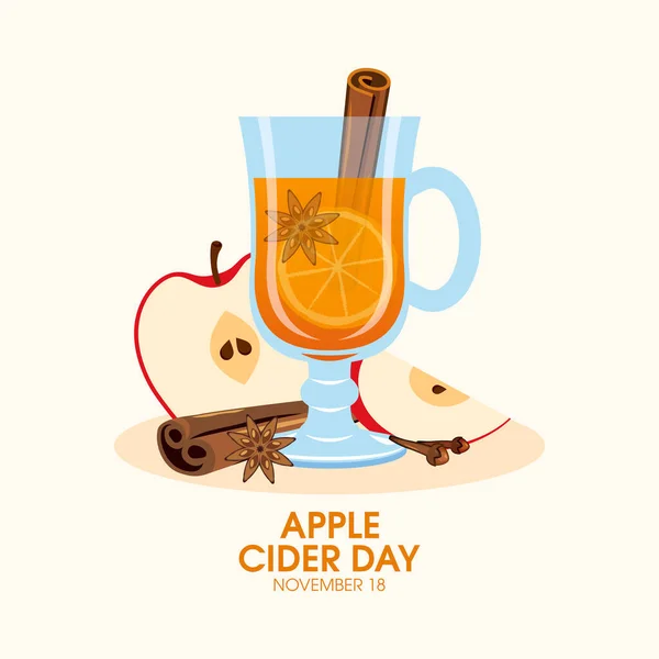 Apple Cider Dayベクトル リンゴ レモン シナモン スターアニスとホットドリンクはまだ生命アイコンベクトルをクローブします 冬の甘い飲み物のベクトルのガラス 11月18日 重要な日 — ストックベクタ