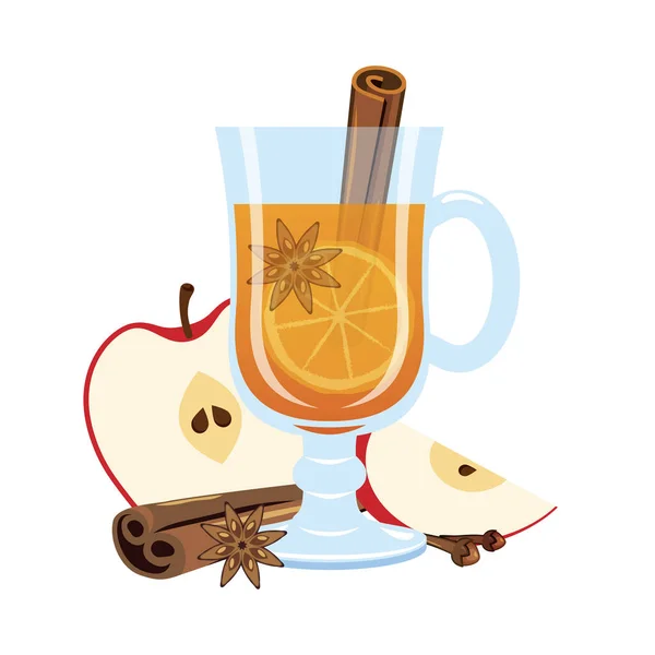 Heißer Apfelmost Drink Symbol Vektor Glühgetränk Mit Äpfeln Zitrone Zimt — Stockvektor