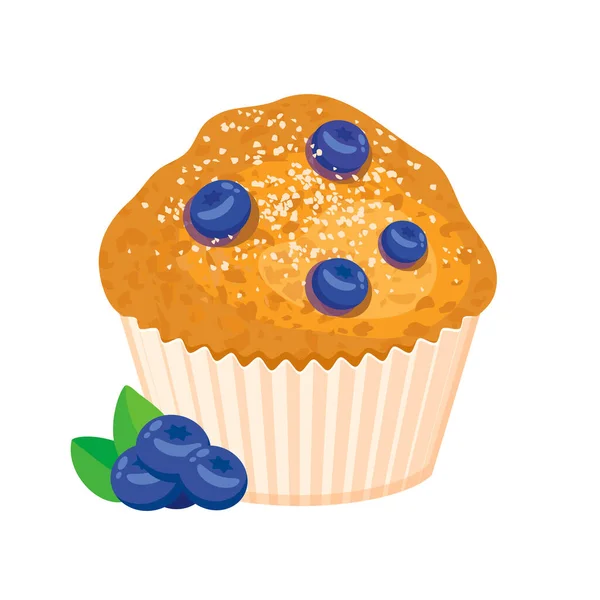 Pyszny Wektor Blueberry Muffin Świeży Wektor Ikony Babeczki Jagodowej Izolowany — Wektor stockowy