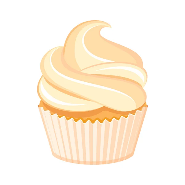 1つのクリームバニラカップケーキアイコンベクトル 白い背景に隔離されたおいしいバニラカップケーキアイコンベクトル — ストックベクタ