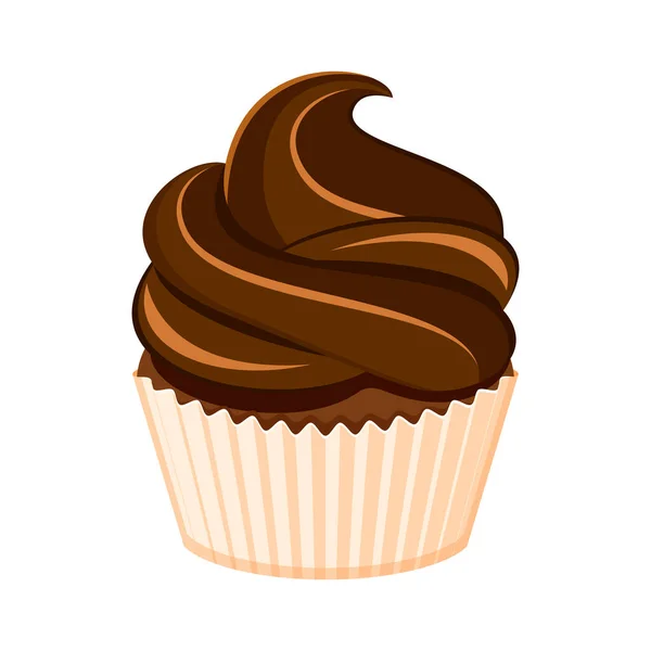 一个奶油巧克力杯蛋糕图标向量 美味的巧克力纸杯蛋糕图标向量在白色背景上被分离 — 图库矢量图片