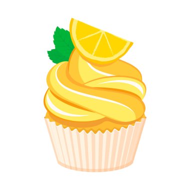 Kremalı limonlu kek ikonu vektörü. Beyaz arka planda izole edilmiş lezzetli bir sarı limonlu kek ikonu vektörü