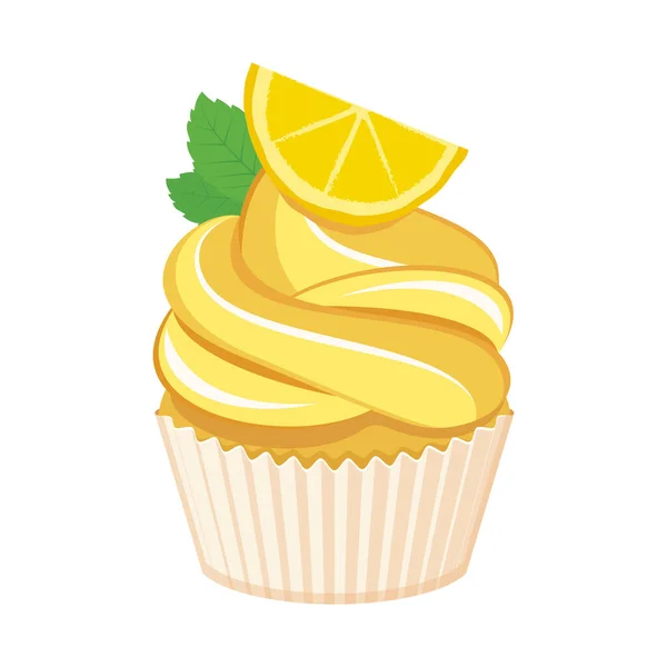Zitronensahne Cupcake Symbol Vektor Ein Köstlicher Gelber Zitronen Cupcake Symbol — Stockvektor