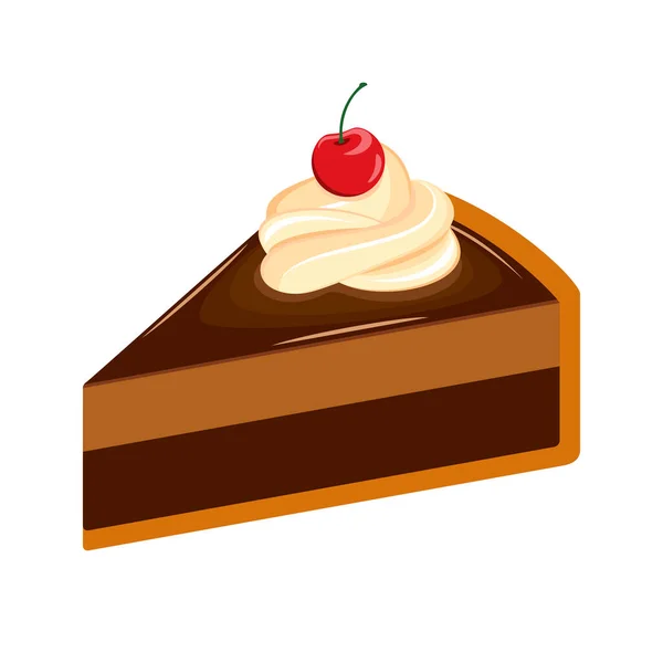 Ein Stück Schokoladenkuchen Mit Schlagsahne Und Kirsche Obendrauf Stück Schokoladenkuchen — Stockvektor
