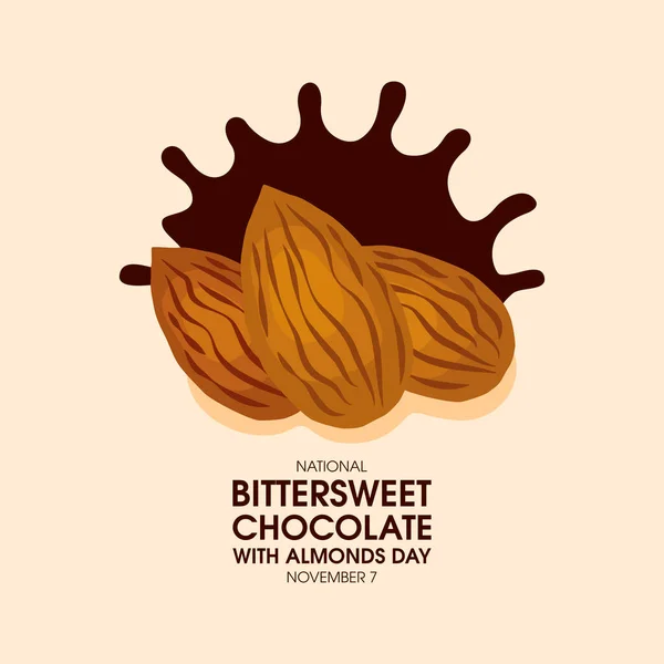 National Bittersweet Chocolate Almonds Day Vector Salpicadura Chocolate Negro Almendras — Vector de stock