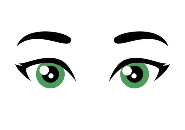 可爱的绿色女性眼睛图标矢量 美丽的绿色女性眼睛和眉毛图标矢量隔离在白色背景 — 图库矢量图片