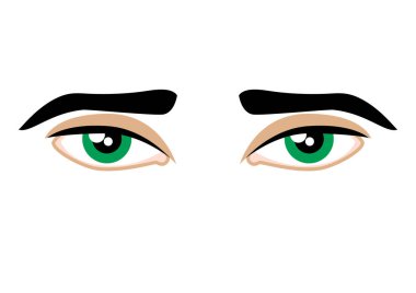 Şehvetli yeşil erkek gözler ikon vektörü. Güzel yeşil erkek gözleri ve beyaz arka planda izole edilmiş kaş ikonu vektörü