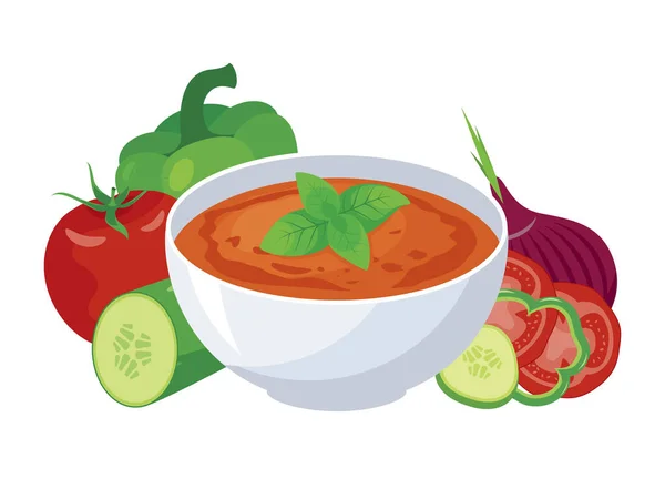 Gazpacho Sup Sayuran Dingin Vektor Ikon Mangkuk Sup Klasik Spanyol - Stok Vektor