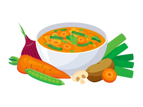Sup Sayuran Segar Yang Sehat Masih Menjadi Vektor Ikon Kehidupan - Stok Vektor
