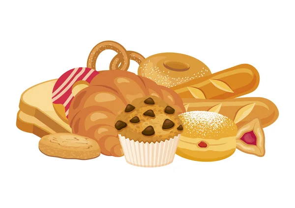 Pile Heap Various Pastries Icon Vector Sweet Salty Pastry Still — Stock Vector