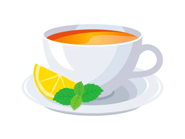 Белая Чашка Чая Вектором Лимоном Мятой Чашка Чая Иконой Лимона — стоковый вектор