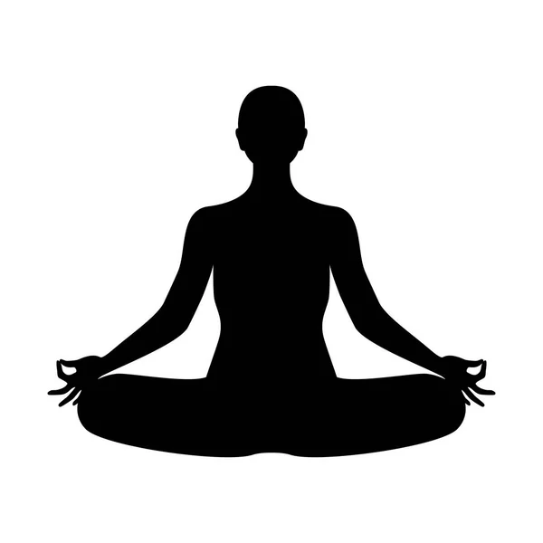 坐在瑜伽中的妇女摆出轮廓图标矢量 冥想的人的图标孤立在一个白色的背景 坐在瑜伽位置上的女孩黑色轮廓图形设计元素 — 图库矢量图片