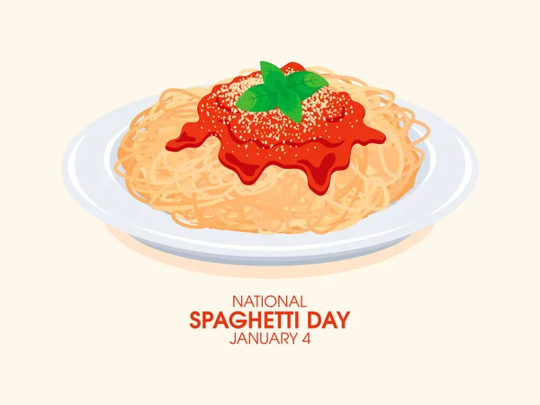 Національний День Спагеті Плата Спагеті Томатним Соусом Сирним Базильним Вектором — стоковий вектор