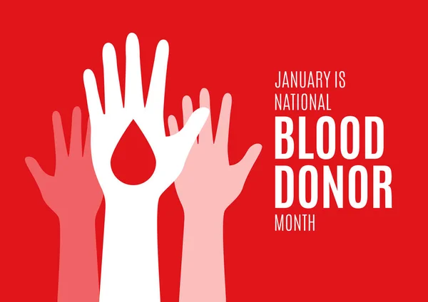 Enero Vector Del Mes Nacional Del Donante Sangre Manos Humanas — Vector de stock