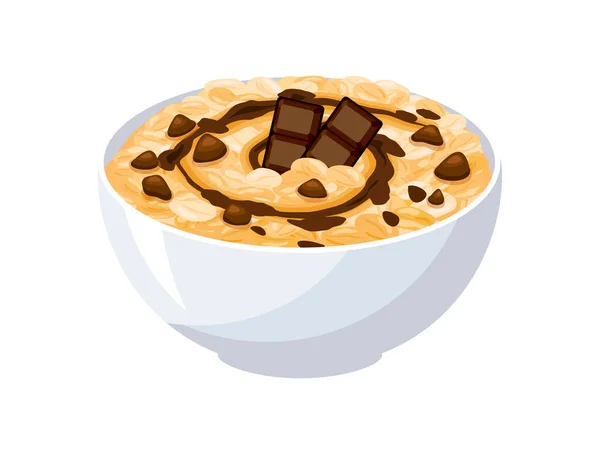 Schokolade Haferflocken Mit Schokoladenchips Symbol Vektor Gesundes Süßes Müsli Frühstück — Stockvektor