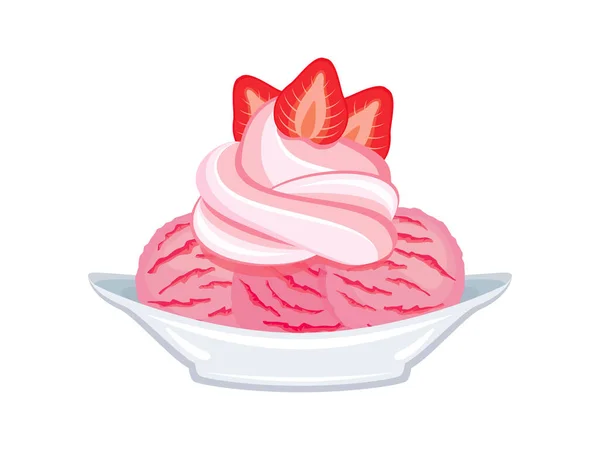 Клубничное Мороженое Взбитыми Сливками Клубникой Верхнем Векторе Иконок Розовый Вектор — стоковый вектор