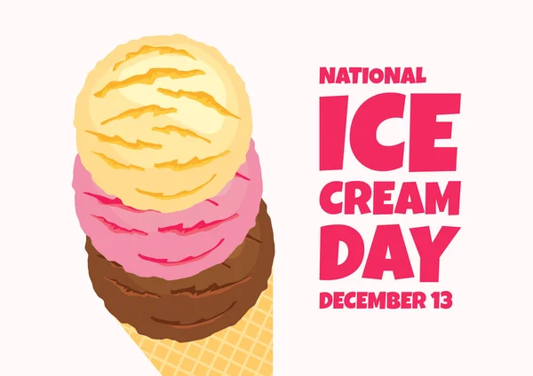 National Ice Cream Day December Vector Vanilla Strawberry Chocolate Scoop — Stock Vector