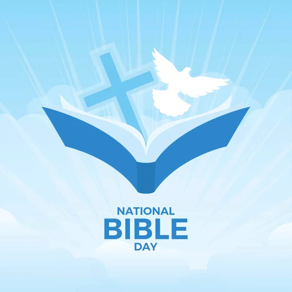 Día Nacional Biblia Vector Libro Biblia Cruz Religiosa Paloma Blanca — Archivo Imágenes Vectoriales