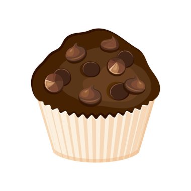 Çikolata parçalı kek ikonu vektörü. Beyaz arka planda izole edilmiş bir çikolatalı kek ikonu vektörü.