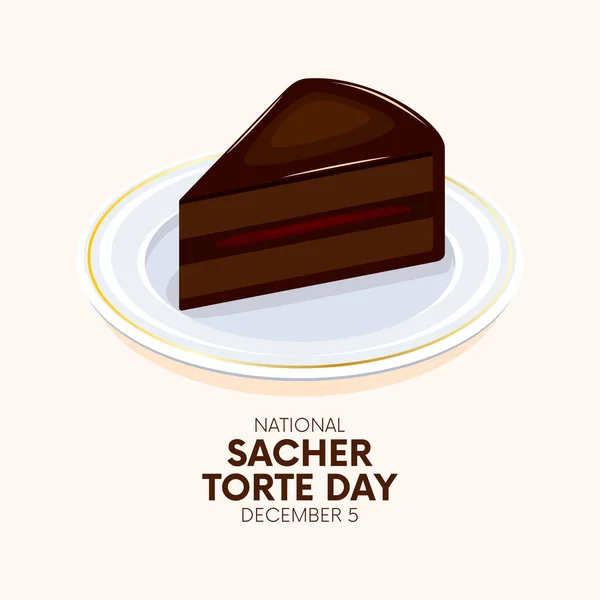 Національний День Сахера Торта Шматок Шоколадного Торта Векторі Ікони Тарілки — стоковий вектор