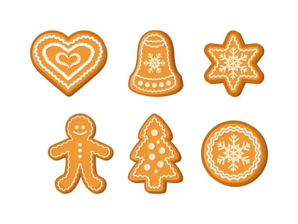 Weihnachtlich Dekorierte Lebkuchen Icon Set Vektor Leckere Weihnachtsplätzchen Und Lebkuchen — Stockvektor