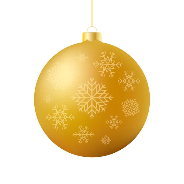 雪の結晶アイコンベクトルと黄金の光沢のあるクリスマスボール 白い背景に隔離された美しい豪華な黄金のクリスマスのバブルベクトル 明るいクリスマスボールグラフィックデザイン要素をぶら下げ — ストックベクタ