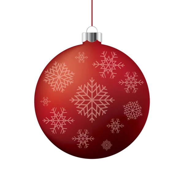 Rosso Lucido Palla Natale Con Fiocchi Neve Vettore Icona Bella — Vettoriale Stock