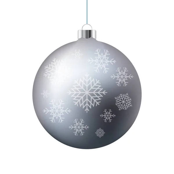 Silver Glänsande Julboll Med Snöflingor Ikon Vektor Vacker Traditionell Silver — Stock vektor