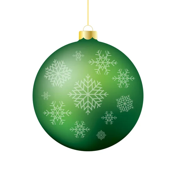 雪の結晶アイコンベクトルと緑の光沢のあるクリスマスボール 白い背景に隔離された美しい伝統的な緑のクリスマスのバブルベクトル 明るいクリスマスボールグラフィックデザイン要素をぶら下げ — ストックベクタ