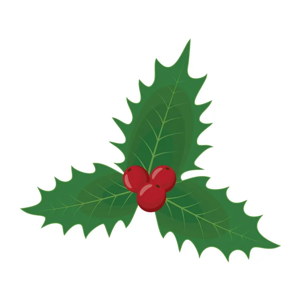 Холли Растительный Символ Вектора Икон Рождества Холли Зелеными Листьями Красными — стоковый вектор