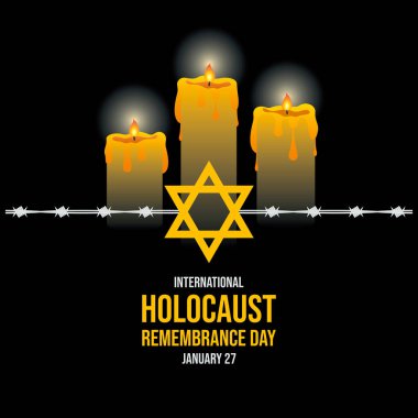 International Holocaust Remembrance Day vector. Burning mourning candle, jewish star of david and barbed wire on a black background vector illustration. January 27. Important day
