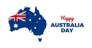Happy Australia Day poster with australia map silhouette vector. Australia map and flag icon isolated on a white background. January 26. Important day