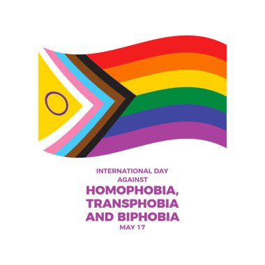 Uluslararası Homofobiye Karşı Gün, Transfobi ve Bifobi vektörü. Dalgalanan İlerleme Gurur Bayrağı simgesi vektörü beyaz arkaplanda izole edildi. 17 Mayıs. Önemli bir gün.
