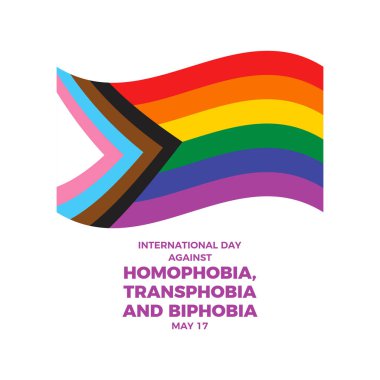 Uluslararası Homofobiye Karşı Gün, Transfobi ve Bifobi vektörü. Dalgalanan İlerleme Gurur Bayrağı simgesi vektörü beyaz arkaplanda izole edildi. 17 Mayıs. Önemli bir gün.