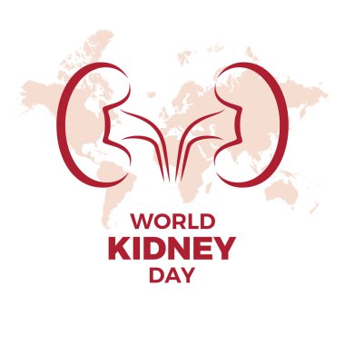 World Kidney Day vector. Human kidneys and world map silhouette icon isolated on a white background. Kidney simple red icon vector. Celebrated on the second Thursday in March. Important day