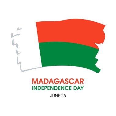 Madagaskar Bağımsızlık Günü vektör çizimi. Madagaskar ikon vektörünün bayrağını sallayan soyut grunge. Boya fırçası Madagaskar bayrağı tasarım elementi. 26 Haziran. Önemli bir gün.