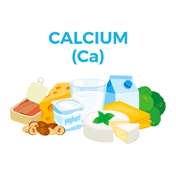 Calcium Voedsel Icoon Vector Calcium Voedselbronnen Vector Illustratie Geïsoleerd Een — Stockvector
