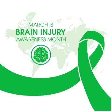 March is Brain Injury Awareness Month vector illustration. Green awareness ribbon icon vector isolated on a white background. Human brain silhouette icon. Important day