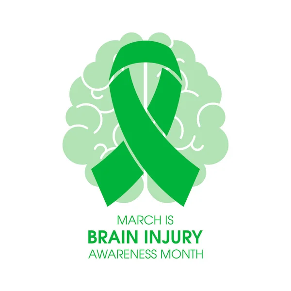 March Brain Injury Awareness Month Vector Illustration Green Awareness Ribbon — Stockový vektor