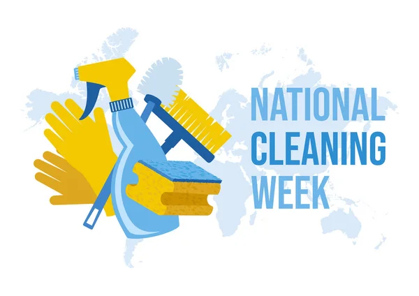 National Cleaning Week Vector Illustration Household Cleaning Products Icon Set — Stok Vektör