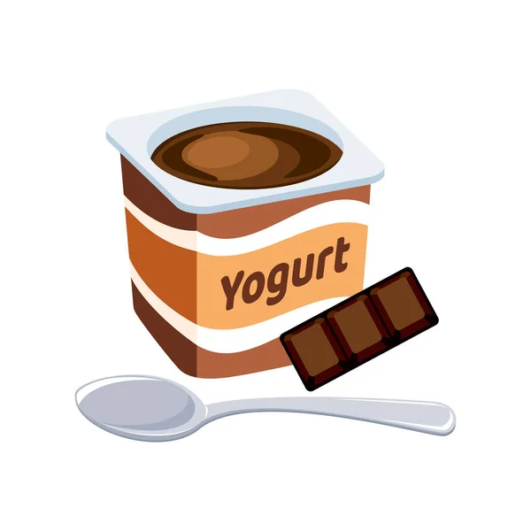 Вектор Иконок Шоколадного Йогурта Десерт Какао Йогурта Ложкой Графического Дизайна — стоковый вектор