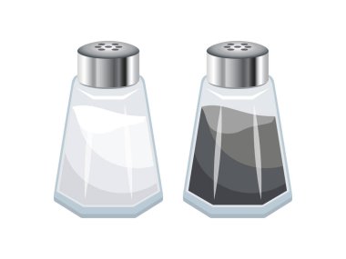 Salt and pepper shaker icon set vector isolated on a white background. Glass salt shaker and pepper shaker icon set vector on a white background clipart