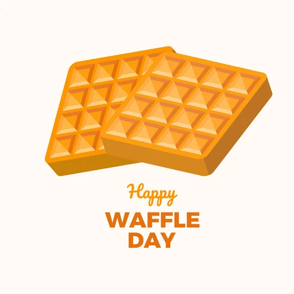 Feliz Dia Waffle Cartão Saudação Ilustração Vetorial Doce Waffles Quadrados —  Vetores de Stock