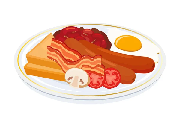 传统英语全早餐矢量插图 吐司面包和西红柿图标病媒 在白色背景下分离 — 图库矢量图片