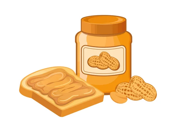 Fıstık Ezmeli Tost Ekmeği Fıstık Ezmesi Kavanozu Beyaz Arka Planda — Stok Vektör
