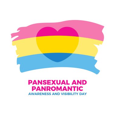 Panseksüel ve Panromantik Farkındalık ve Görünürlük Günü vektör çizimi. Beyaz arka planda kalp şekli ikonu olan panromantik grunge bayrağı. Panromantik boya fırçası bayrak vektörü