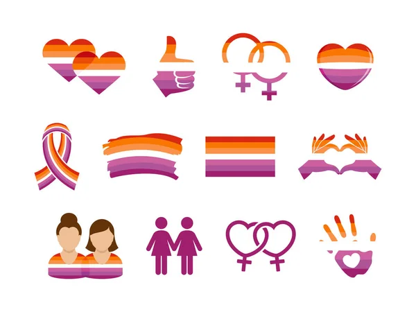 Lesbisk Stolthet Flagga Färger Ikon Set Vektor Lesbisk Kärlek Ikon — Stock vektor