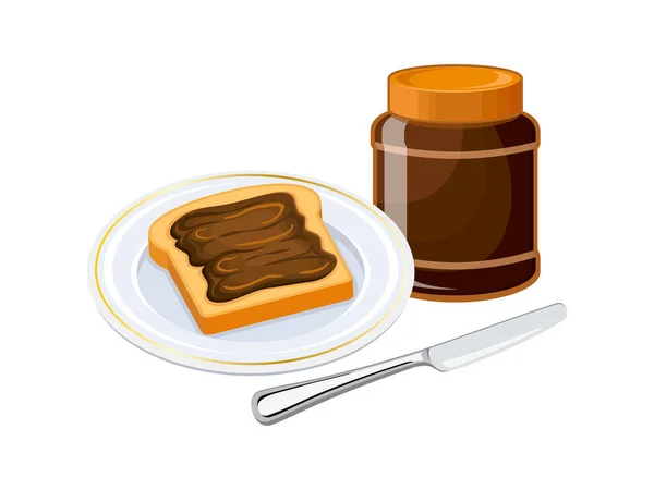 Pain Grillé Avec Icône Vecteur Tartinade Chocolat Vecteur Bocal Tartiner — Image vectorielle
